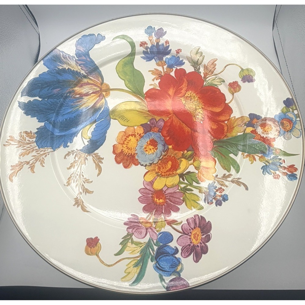 Mackenzie Childs Large White Flower Market Pedestal Platter